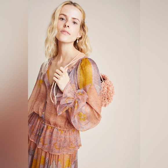 Mes Demoiselles Morgana Silk Peasant Blouse Long Sleeves 2 - Picture 4 of 12